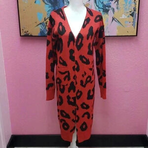 Red Animal Print Long Cardigan